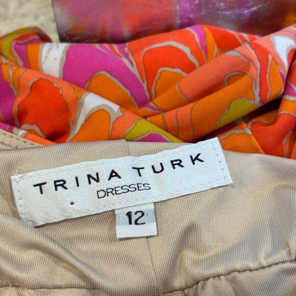 Trina Turk Womens Macee Cut Out Back Sheath Orange Sleeveless Retro Dress 12 - Picture 5 of 7